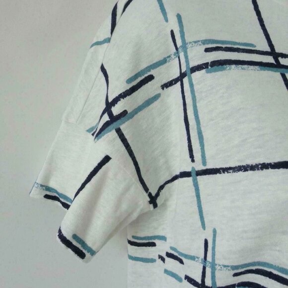 NWT TORY BURCH White Multi Linen Grid Print Pocket Tee Top Top XS - Picture 4 of 7